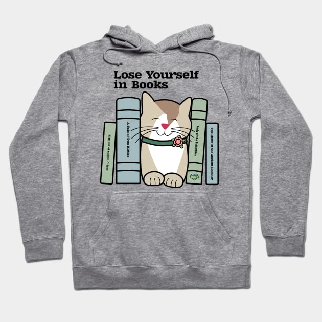 Lose Yourself in Books Cute Cat Hoodie by Sue Cervenka